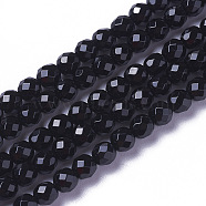 Natural Black Onyx Beads Strands, Faceted, Round, 3~3.5x2.5~3mm, Hole: 0.3mm, about 114~141pcs/strand, 15.1~16.4 inch(38.4~41.8cm)(X-G-F596-28-3mm)