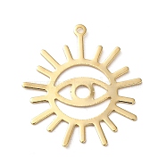 Brass Pendants, Sun with Eye, Real 24K Gold Plated, 25x23x0.3mm, Hole: 1.2mm(KK-P259-16G)