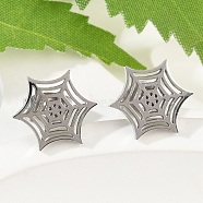 Non-Tarnish 304 Stainless Steel Spider Web Stud Earrings, Halloween Jewelry for Women, Stainless Steel Color, 11x9.5mm, Pin: 0.8mm(X-EJEW-G294-01P)