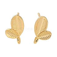 Brass Stud Earrings Finding for Women, Leaf, with Loop, Real 18K Gold Plated, 12x7.5mm, Hole: 1.2mm, Pin: 0.7x12mm(EJEW-B107-02G)