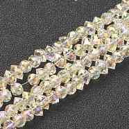 Electroplate Glass Beads Strands, Full Rainbow Plated, Faceted Bicone, Light Yellow, 4x6x4.5mm, Hole: 1.2mm, about 110pcs/strand, 25.98''(66cm)(GLAA-A001-02A-FR01)