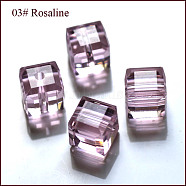 Imitation Austrian Crystal Beads, Grade AAA, Faceted, Cube, Pink, 4x4x4mm(size within the error range of 0.5~1mm), Hole: 0.7~0.9mm(SWAR-F074-4x4mm-03)