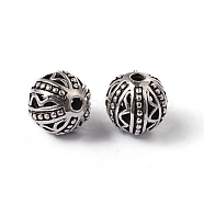 Tibetan Style Alloy Round Beads, Cadmium Free & Nickel Free & Lead Free, Antique Silver, 11mm, Hole: 2mm(X-TIBEP-66506-AS-NR)