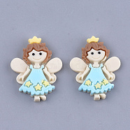 Resin Cabochons, Fairy, Light Blue, 31x24x5.5mm(CRES-S363-24)