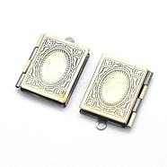 Brass Locket Pendants, Photo Frame Charms for Necklaces, Cadmium Free & Nickel Free & Lead Free, Rectangle, Brushed Antique Bronze, 26x19x4.5mm, Hole: 2mm, Inner Size: 10x15mm(KK-F717-39AB-NR)