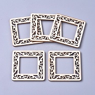 Poplar Wood Linking Rings, Laser Cut Wood Shapes, Square, Floral White, 49x49x2.5mm, Inner Diameter: 27x27mm(WOOD-D021-18)