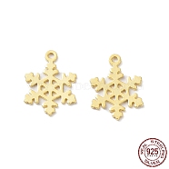 925 Sterling Silver Charms, Snowflake Charm, Real 18K Gold Plated, 11.5x8x0.6mm, Hole: 0.9mm(STER-C003-19G)