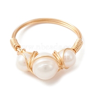 Natural Pearl Finger Ring, Brass Wire Wrap Jewelry for Women, Light Gold, Inner Diameter: 18mm(RJEW-JR00581)