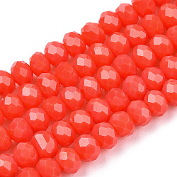 Opaque Solid Color Imitation Jade Glass Beads Strands, Faceted, Rondelle, Orange Red, 3.5~3.8x3mm, Hole: 0.4mm, about 113~115pcs/strand, 32.5~33cm(EGLA-A044-P3mm-D03)