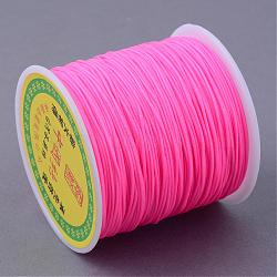 Braided Nylon Thread, Chinese Knotting Cord for Beading Jewelry Making Macrame Craft, Hot Pink, 0.8mm, about 100yards/roll(NWIR-R006-0.8mm-F103)