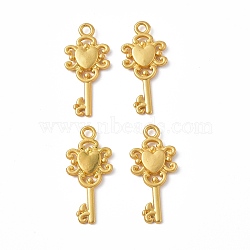 Rack Plating Alloy Pendants, Cadmium Free & Lead Free & Nickle Free, Key with Heart Charms, Matte Gold Color, 25.5x12x2.5mm, Hole: 1.8mm(PALLOY-I215-05G)
