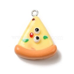 Resin Pendants, with Platinum Iron Findings, Imitation Food, Pizza, 26.5x22x9mm, Hole: 2mm(RESI-A038-02F)