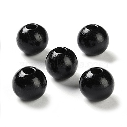 Printed Wood Beads, Round, Black, 14x13mm, Hole: 2.5mm(WOOD-Z002-16B)