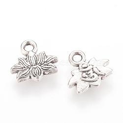Tibetan Style Alloy Charms, Lotus, Cadmium Free & Lead Free, Antique Silver, 10.5x11x2mm, Hole: 2mm, about 1490pcs/1000g(TIBEP-Q064-10AS-RS)