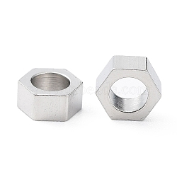 304 Stainless Steel Beads, Hexagon, Stainless Steel Color, 5x4.5x2mm, Hole: 2.8mm(STAS-P327-06P)
