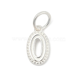 Number Series 925 Sterling Silver Charms, with 925 Stamp & Jump Rings, Silver Color Plated, Zero, 10.5x6x1.5mm(STER-Q002-01A)