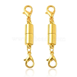 Brass Magnetic Clasps, with Double Lobster Claw Clasps, Column, Golden, 45x7.5x6mm, Lobster Claw Clasp: about 11.8x7.5x2.8mm(KK-YW0001-58G)
