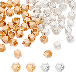 Brass Beads Spacers, Faceted, Square, Mixed Color, 5x5x5mm, Hole: 2.5mm, 2 colors, 30pcs/color, 60pcs(KK-PH0004-42)