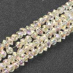 Electroplate Glass Beads Strands, Full Rainbow Plated, Faceted Bicone, Light Yellow, 4x6x4.5mm, Hole: 1.2mm, about 110pcs/strand, 25.98''(66cm)(GLAA-A001-02A-FR01)