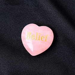 Natural Rose Quartz Healing Stones, Valentine's Day Engraved Heart Love Stones, Pocket Palm Stones for Reiki Ealancing, Word Belief, 30x30mm(PW-WG77148-06)