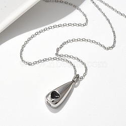 304 Stainless Steel Black Enamel Heart Teardrop Keepsake Ashes Memorial Necklaces, Stainless Steel Color, 21.85 inch(55.5cm)(NJEW-P326-06P)