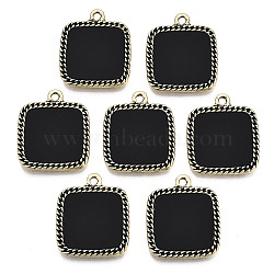 Acrylic Pendants, with Alloy Settings, Cadmium Free & Nickel Free & Lead Free, Square, Black, 23x19x2.5mm, Hole: 1.8mm(PALLOY-S125-082-NR)