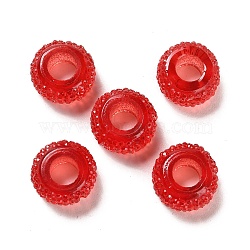 Transparent Resin European Beads, Large Hole Beads, Textured Rondelle, Red, 12x6.5mm, Hole: 5mm(RESI-B020-03B)