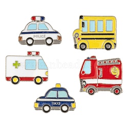 5Pcs 5 Style Alloy Enamel Brooches, Enamel Pins, with Brass Butterfly Clutches, Cadmium Free & Nickel Free & Lead Free, Platinum, Police Car & Fire Car & Ambulance & School Bus & Taxi, Mixed Color, 17~23x24~25mm, Pin: 1mm, 1pc/style(JEWB-LS0001-02)