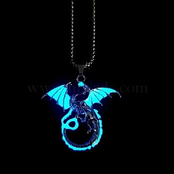 Stainless Steel Box Chain Necklaces, Luminous Dragon Flame Pandant Necklace, Deep Sky Blue, 23.62 inch(60cm)(FS-WG27931-05)