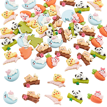 50pcs 5 Style Opaque Resin Cabochons, Cartoon Style, Mixed Shape, Mixed Color, 19~20.5x24~28x7.5~9.5mm, 10pcs/style