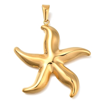 Ion Plating(IP) 304 Stainless Steel Pendants, Starfish Charms, Golden, 51.5x47x3mm, Hole: 9.5x4.5mm