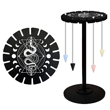 Wooden Wheel, Wooden Display Shelf, Black Holder Stand, Rustic Divination Pendulum Storage Rack, Witch Stuff, Snake, Wheel: 120x8mm, 2pcs, Studdle: 288x12mm, 1pc