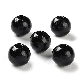 Printed Wood Beads, Round, Black, 14x13mm, Hole: 2.5mm