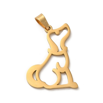 304 Stainless Steel Pendants, Laser Cut, Dog Charm, Real 18K Gold Plated, 27x19x1mm, Hole: 6x3mm