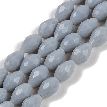 Opaque Solid Color Beads Strands, Faceted, Teardrop, Light Grey, 6x4mm, Hole: 0.9mm, about 65~67pcs/strand, 15.35~16.14 inch(39~41cm)