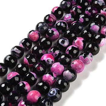 Natural Agate Beads Strands, Dyed & Heated, Faceted, Round, Deep Pink, 10mm, Hole: 0.8mm, about 37pcs/strand, 14.96''(38cm)
