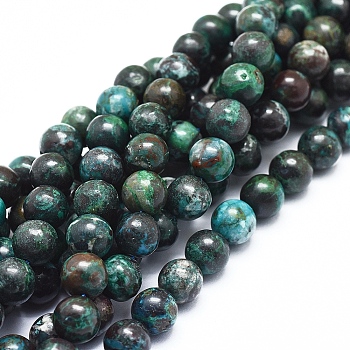 Natural Chrysocolla Azurite Beads Strands, Round, 8mm, Hole: 1mm, about 49pcs/strand, 16 inch(40cm)