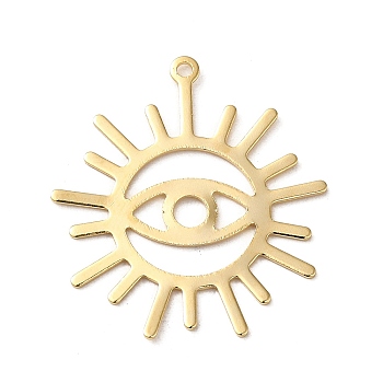 Brass Pendants, Sun with Eye, Real 24K Gold Plated, 25x23x0.3mm, Hole: 1.2mm