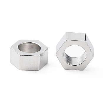 304 Stainless Steel Beads, Hexagon, Stainless Steel Color, 5x4.5x2mm, Hole: 2.8mm