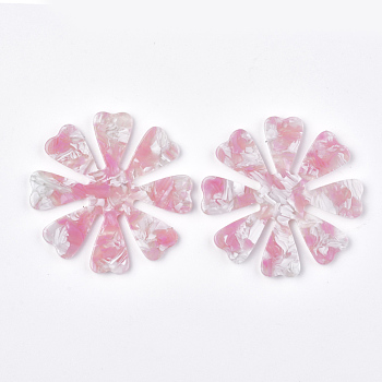 Cellulose Acetate(Resin) Pendants, Flower, Pink, 46x46x2.5mm, Hole: 1.4mm