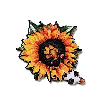 Halloween Printed Acrylic Pendants, Sunflower Pattern, 46.5x35x2.5mm, Hole: 1.6mm