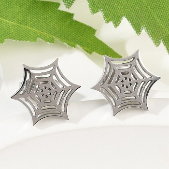 Non-Tarnish 304 Stainless Steel Spider Web Stud Earrings, Halloween Jewelry for Women, Stainless Steel Color, 11x9.5mm, Pin: 0.8mm