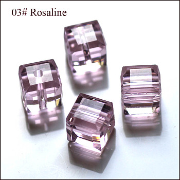 Imitation Austrian Crystal Beads, Grade AAA, Faceted, Cube, Pink, 4x4x4mm(size within the error range of 0.5~1mm), Hole: 0.7~0.9mm