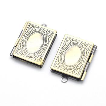 Brass Locket Pendants, Photo Frame Charms for Necklaces, Cadmium Free & Nickel Free & Lead Free, Rectangle, Brushed Antique Bronze, 26x19x4.5mm, Hole: 2mm, Inner Size: 10x15mm