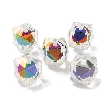 UV Plating Rainbow Iridescent Acrylic Beads, Bead in Bead, Faceted, Cube, 15.5x16x16mm, Hole: 2mm