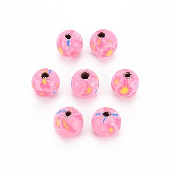Handmade Polymer Clay Beads, for DIY Jewelry Crafts Supplies, Round, Pink, 8~9x8mm, Hole: 1.8mm