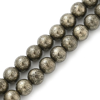 Natural Pyrite Beads Strands, Round, 6mm, Hole: 1mm, about 60~62pcs/strand, 14.96''(38cm)
