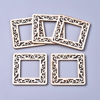 Poplar Wood Linking Rings, Laser Cut Wood Shapes, Square, Floral White, 49x49x2.5mm, Inner Diameter: 27x27mm