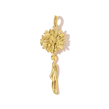 304 Stainless Steel Pendants, Flower Charms, Ion Plating(IP), Real 18K Gold Plated, 21x13mm