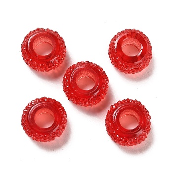 Transparent Resin European Beads, Large Hole Beads, Textured Rondelle, Red, 12x6.5mm, Hole: 5mm